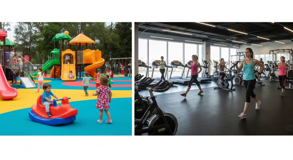 Guía Definitiva: Cómo Elegir Losetas de Caucho para Gimnasios y Más losetas de caucho en parque infantil y gimnasio