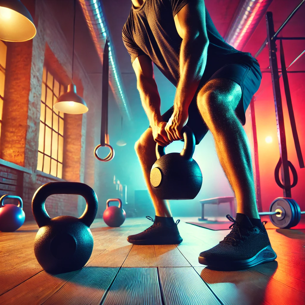 Persona realizando kettlebells swings