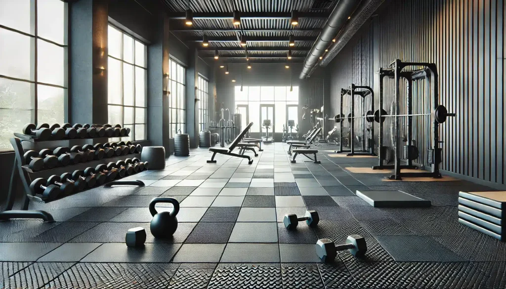 Baldosas de caucho instaladas en un gimnasio doméstico moderno