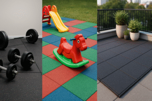 Imagen de losetas de caucho en parque infantil, terraza y gimnasio
