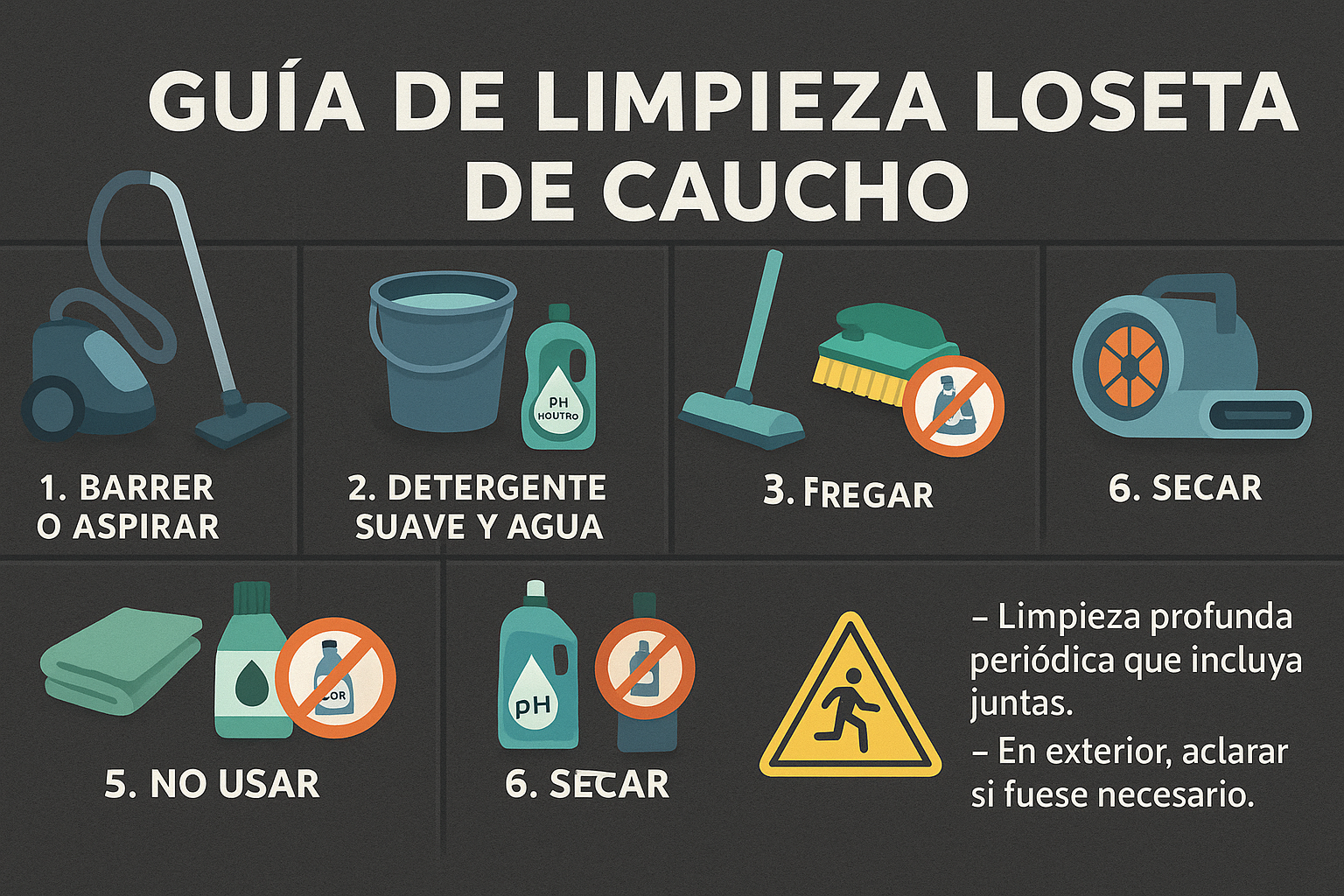 Losetas de caucho: guía práctica, precios y cómo elegir por uso Guia de limpieza losetas de caucho